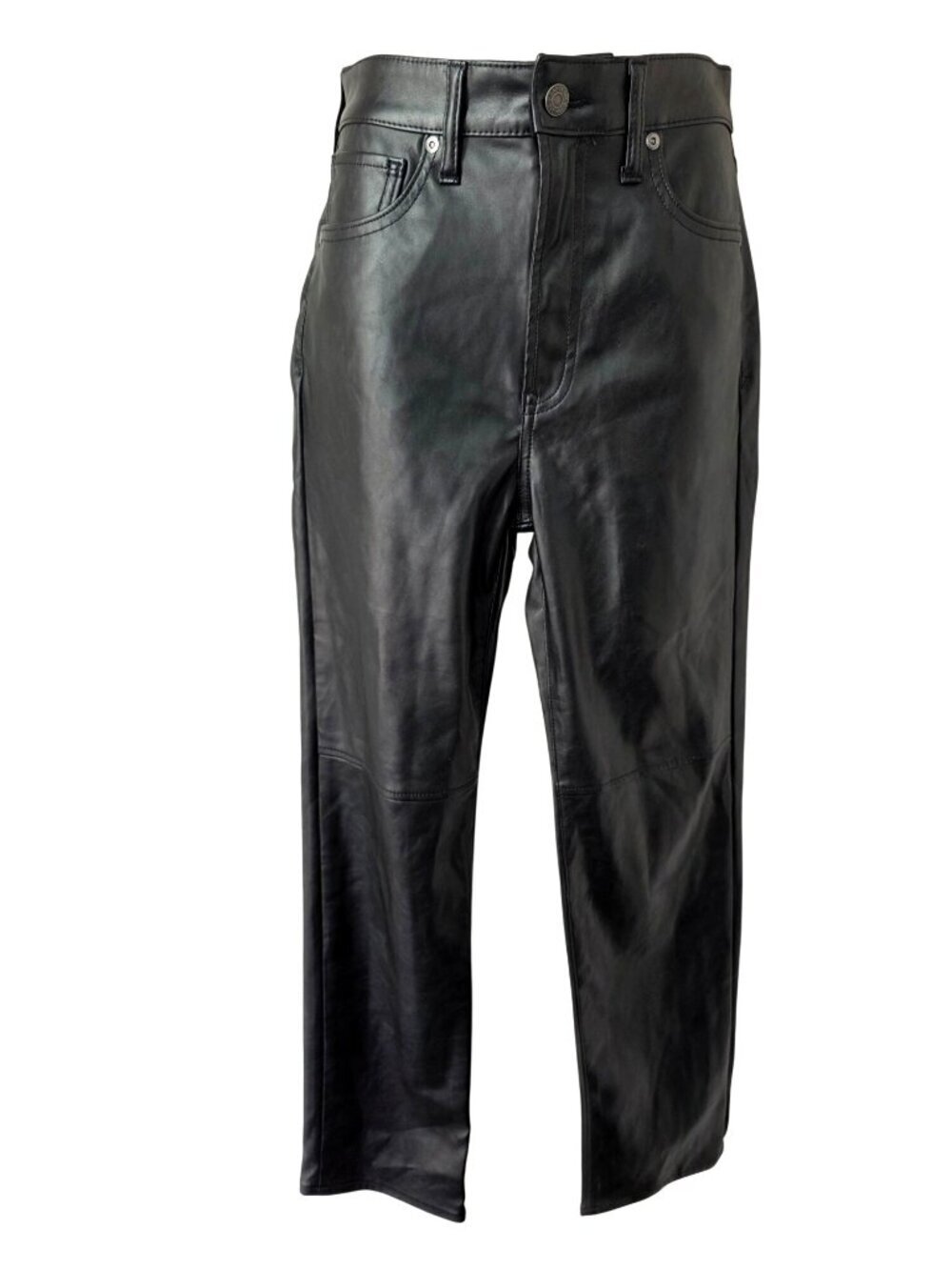 Gap Sky High Cheeky Straight Faux Leather Pant Womens 28R Black Stretch 5 Pocket